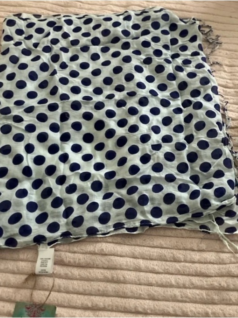 Light Blue Scarf with Navy Polka Dots